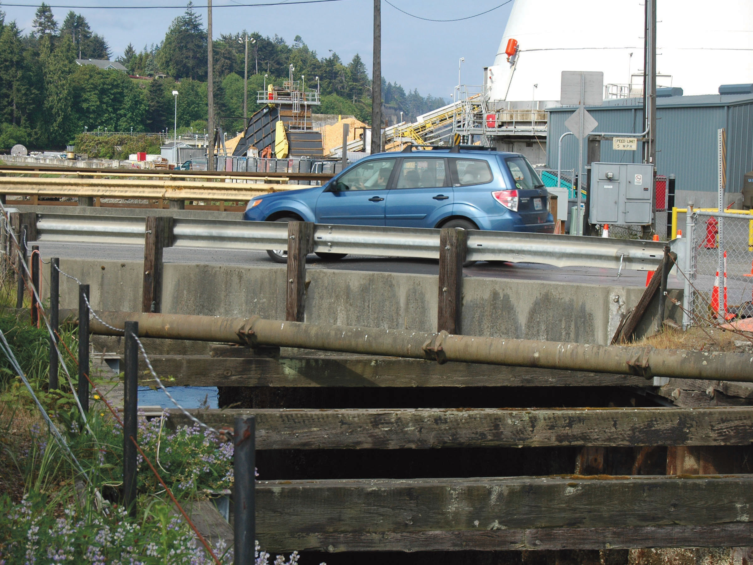 A 25-foot-long bridge over a canal near the Nippon Paper Industries mill is suffering from erosion