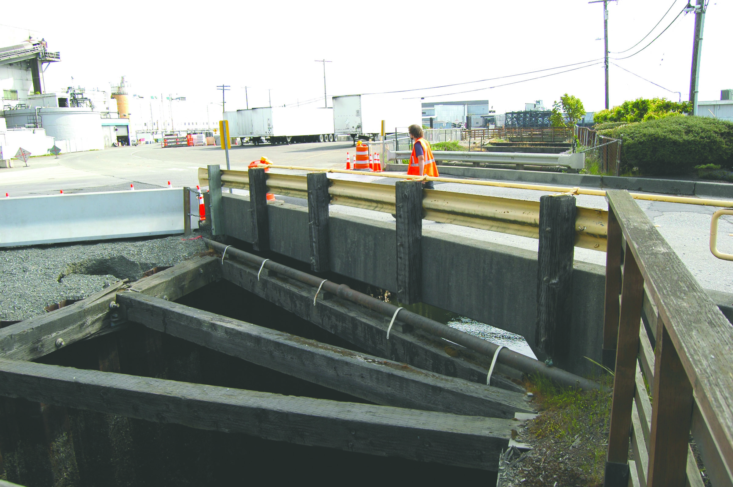 Work on the bridge next to the Nippon Paper Industries USA mill will close Ediz Hook to vehicle traffic this week. — Paul Gottlieb/Peninsula Daily News ()