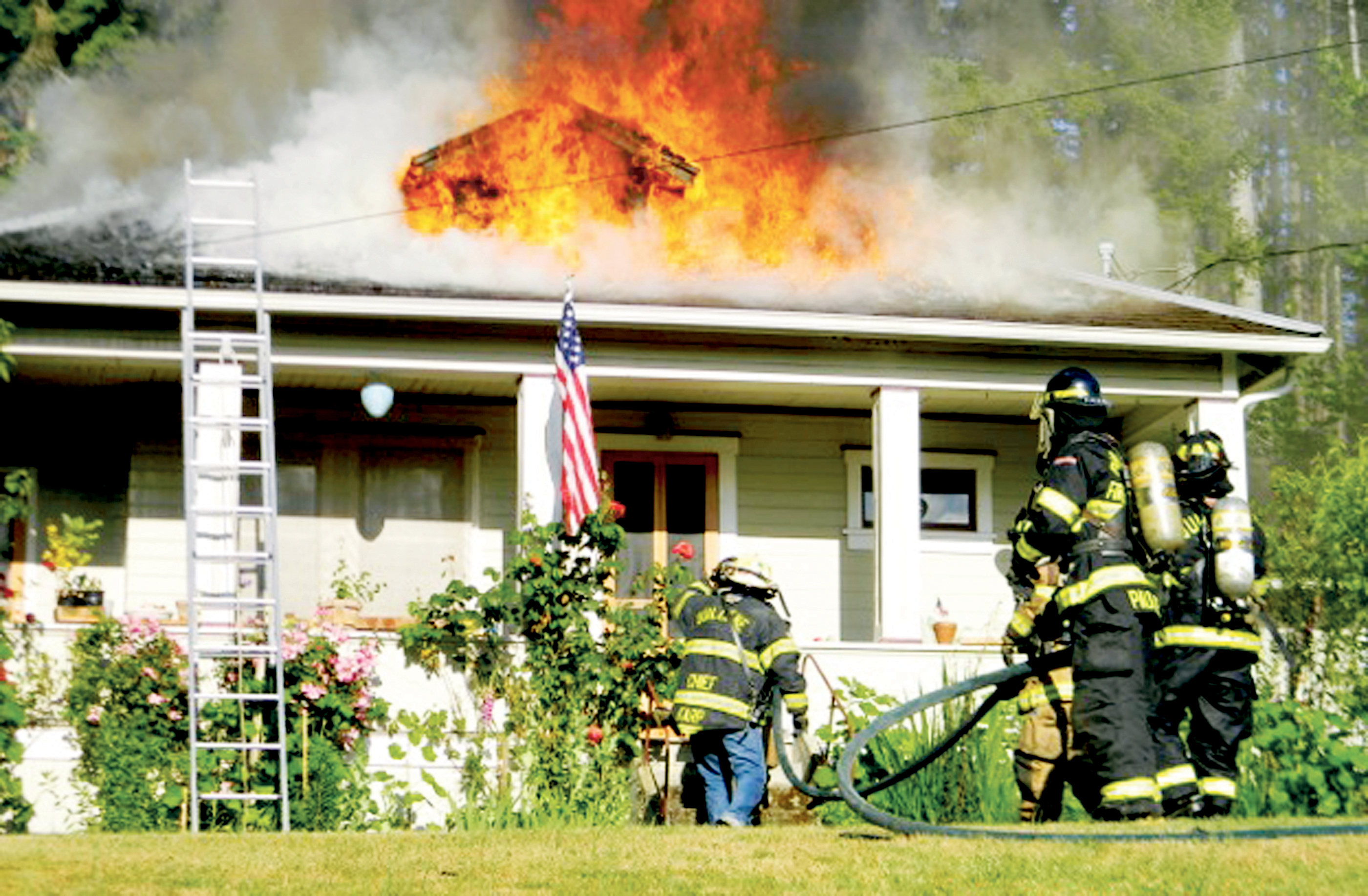 Firefighters respond to Saturday evening’s fire on Dabob Road.  —Photo by Jefferson County Fire District No. 2 ()