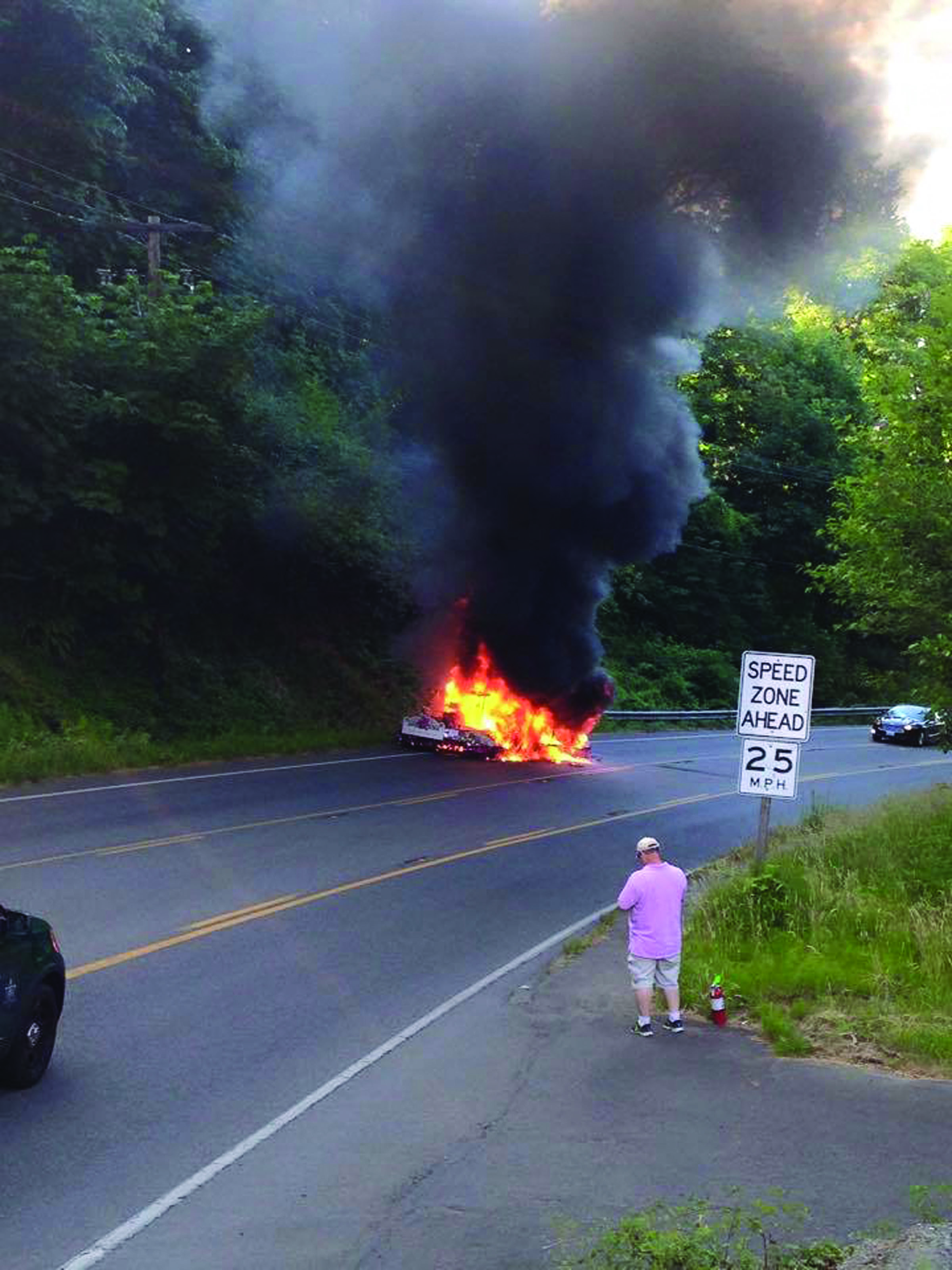 The Rhododendron Festival float went up in flames Saturday