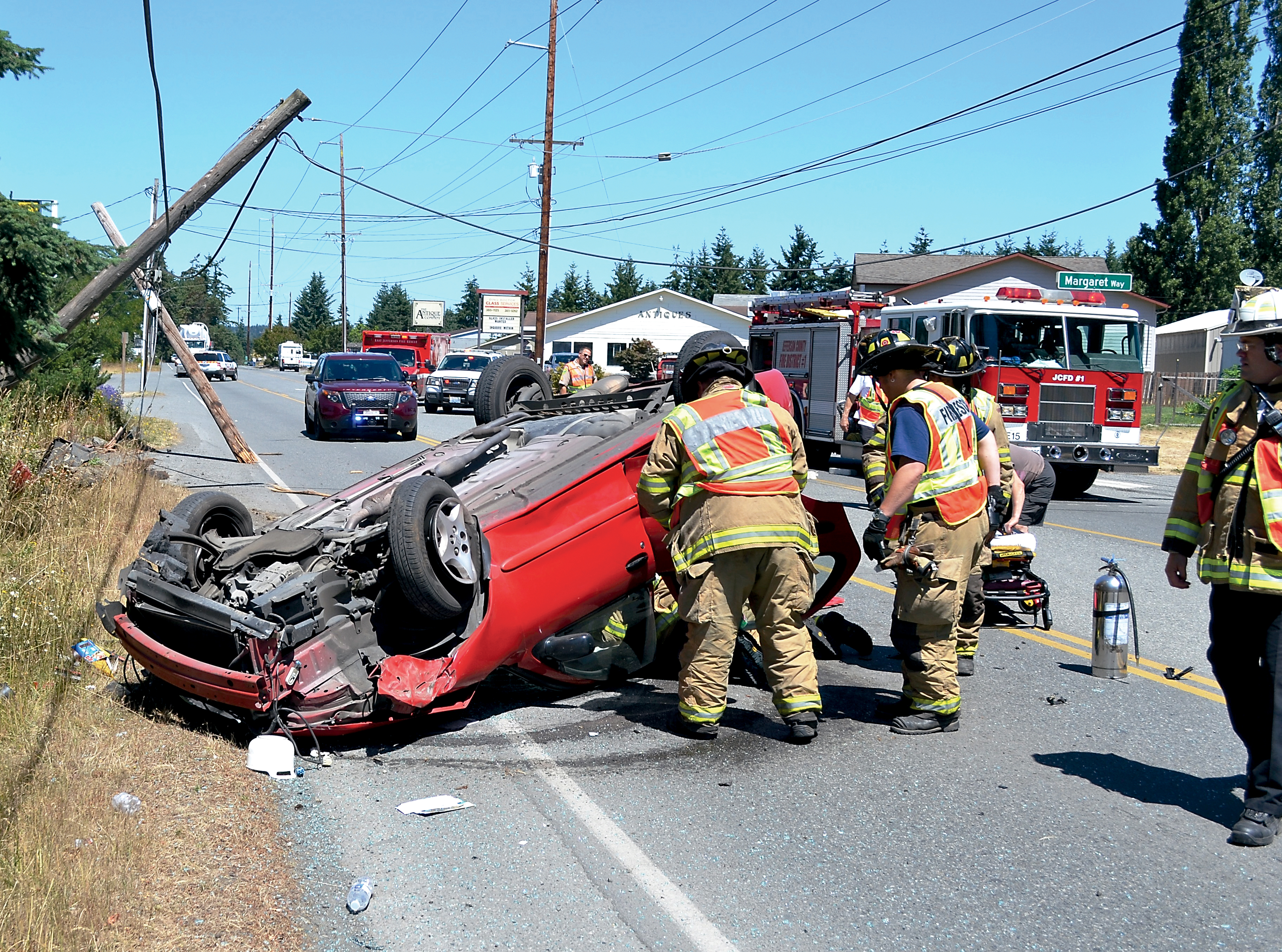 A single-car accident sent a 75-year-old Port Hadlock man to Harborview Medical Center on Wednesday. — Bill Beezley/East Jefferson Fire-Rescue