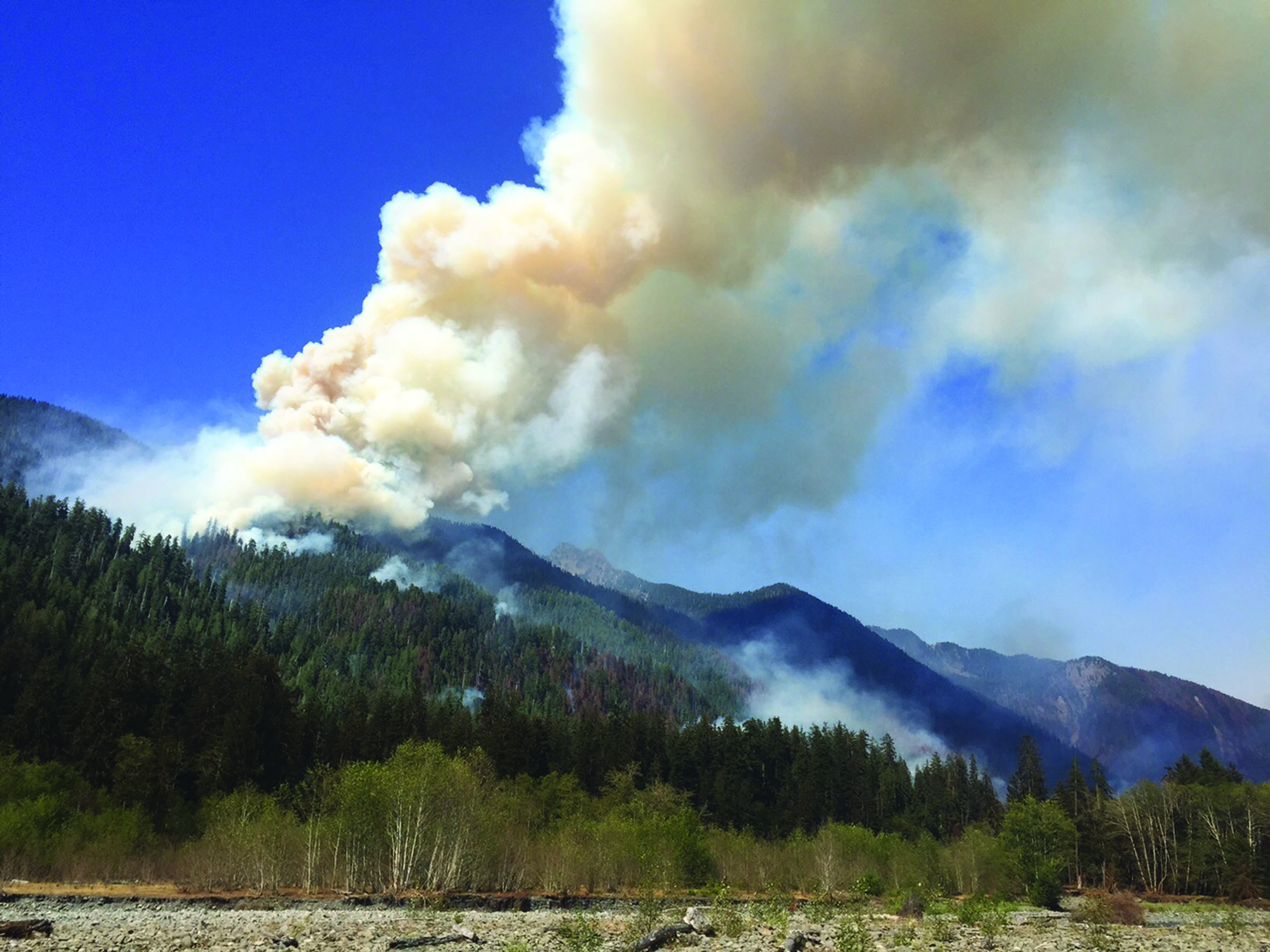 The Paradise Fire sends up smoke over the Queets River valley in West Jefferson County on Saturday. National Park Service