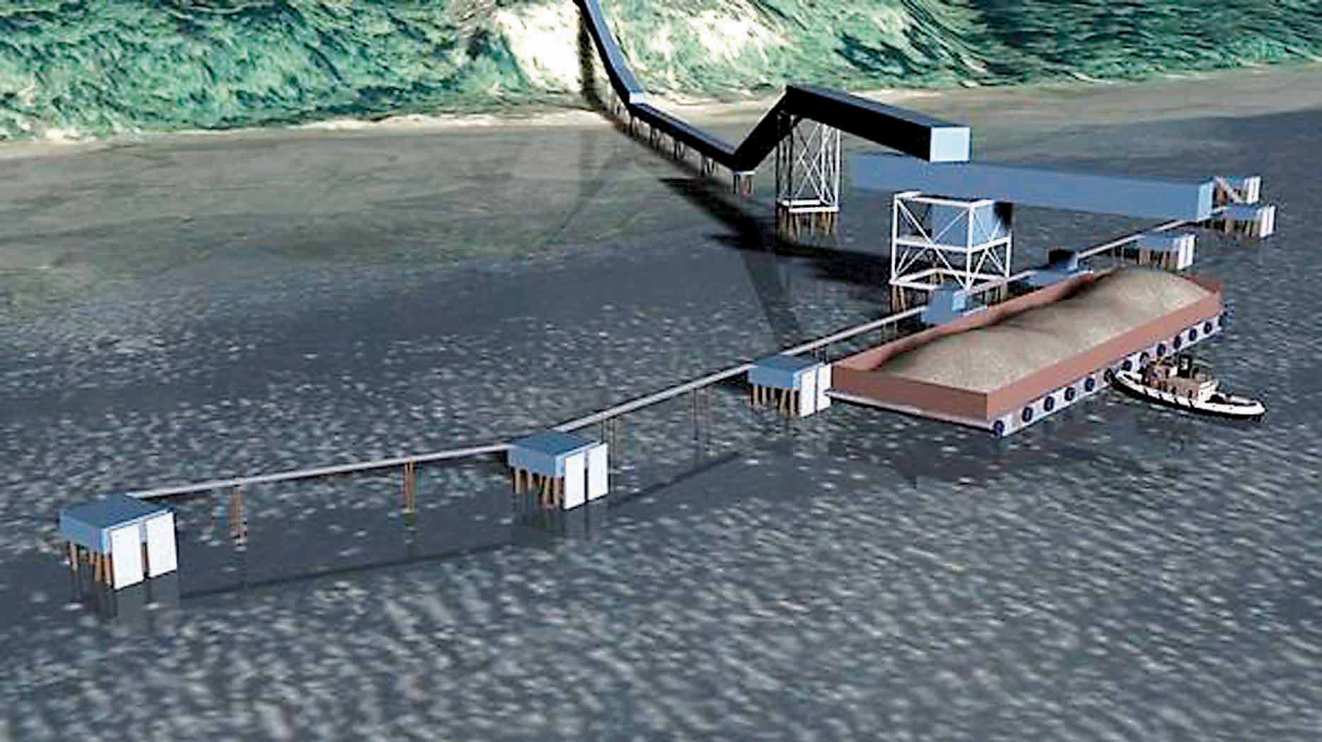 An artist’s rendering of what a proposed “pit-to-pier” dock might look like on Hood Canal. The project was blocked by the Navy. — Thorndyke Resources