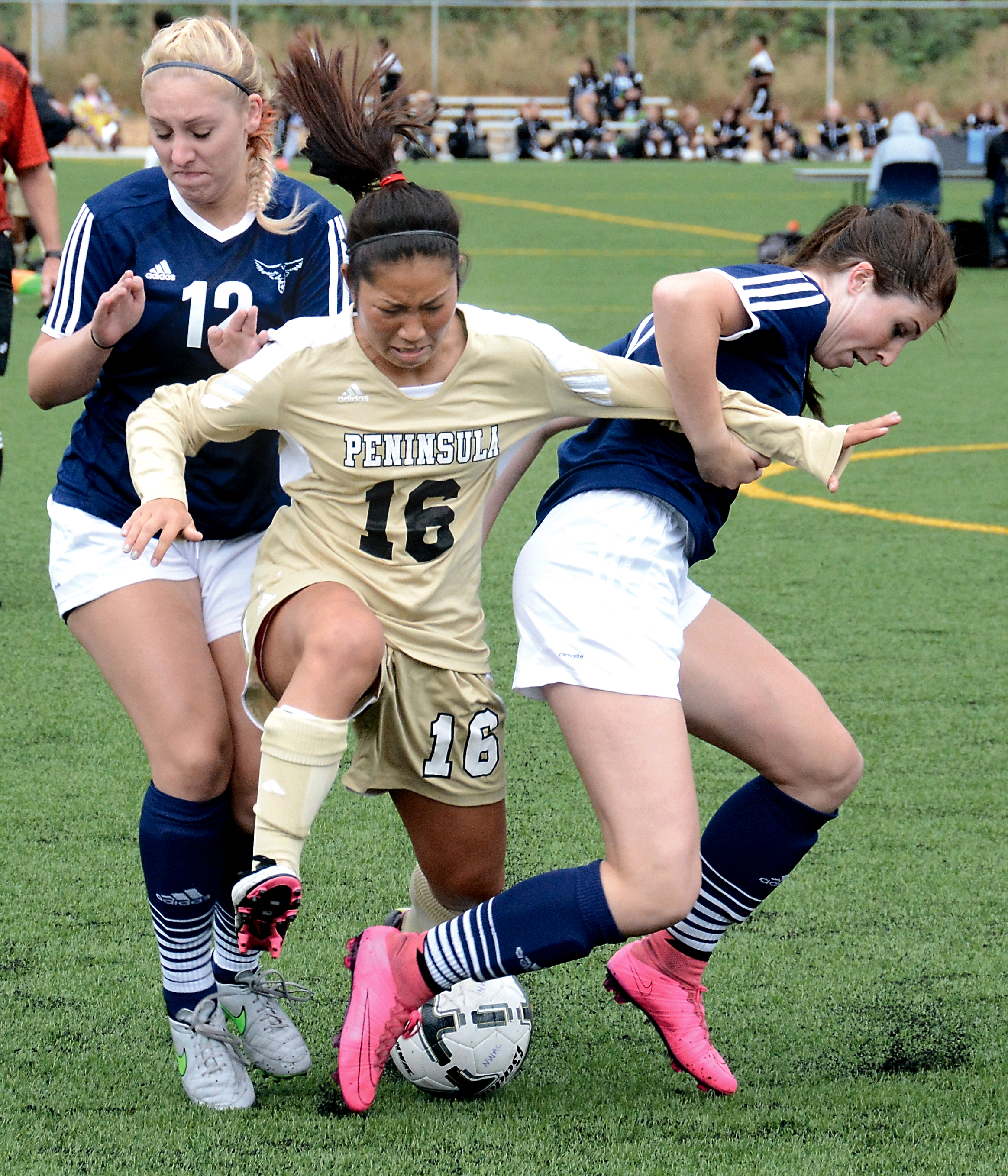 Peninsula freshman Coby Yoshimura battles for the ball against Columbia Basin last weekend. Rick Ross/Peninsula College Athletics