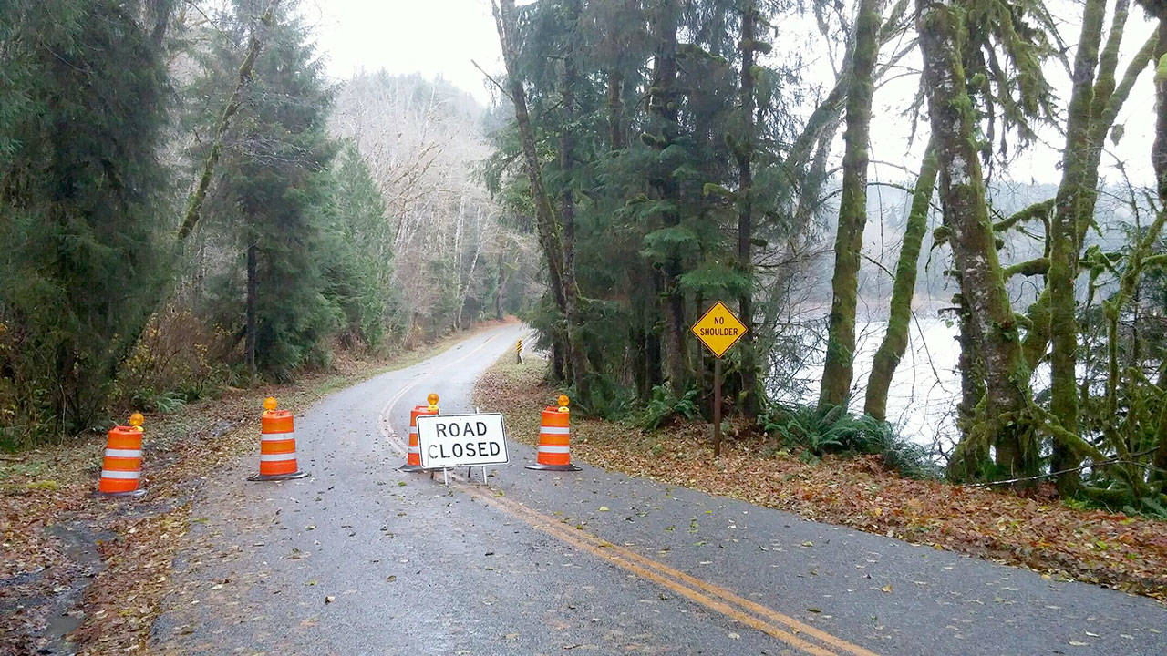 Upper Hoh Road is closed above Morgan’s Crossing boat launch. (Michael J. Foster/Peninsula Daily News)