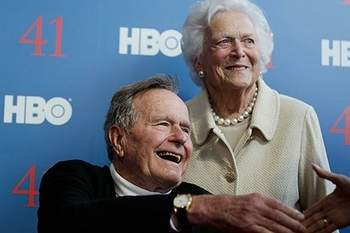 Former President George H.W. Bush and his wife Barbara Bush arrive for the premiere of HBO's new documentary on his life near the family compound in Kennebunkport