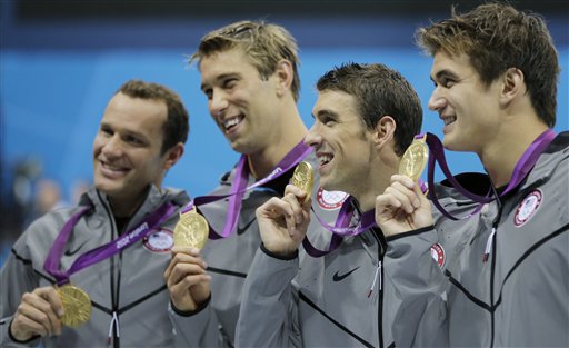 United States' men's 4 X 100-meter medley relay team from left