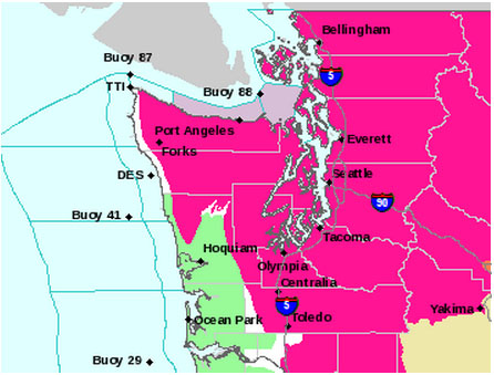 The bright pink designates the red flag area discussed in today's National Weather Service warning.