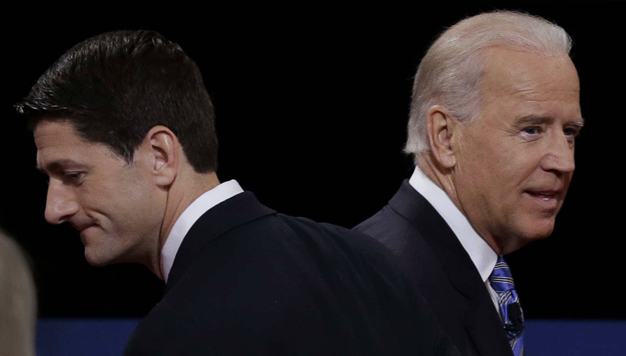 Paul Ryan and Joe Biden at the end of tonight's debate The Associated Press