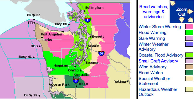 Unsettled weather throughout Western Washington today from the National Weather Service interactive map at http://www.wrh.noaa.gov/sew .