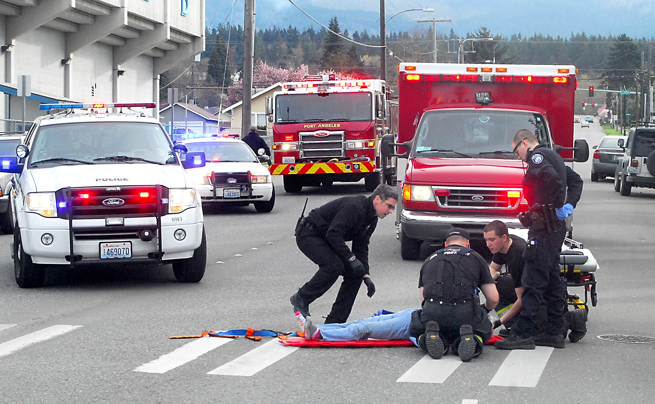 Emergency workers assist Vivian Ross