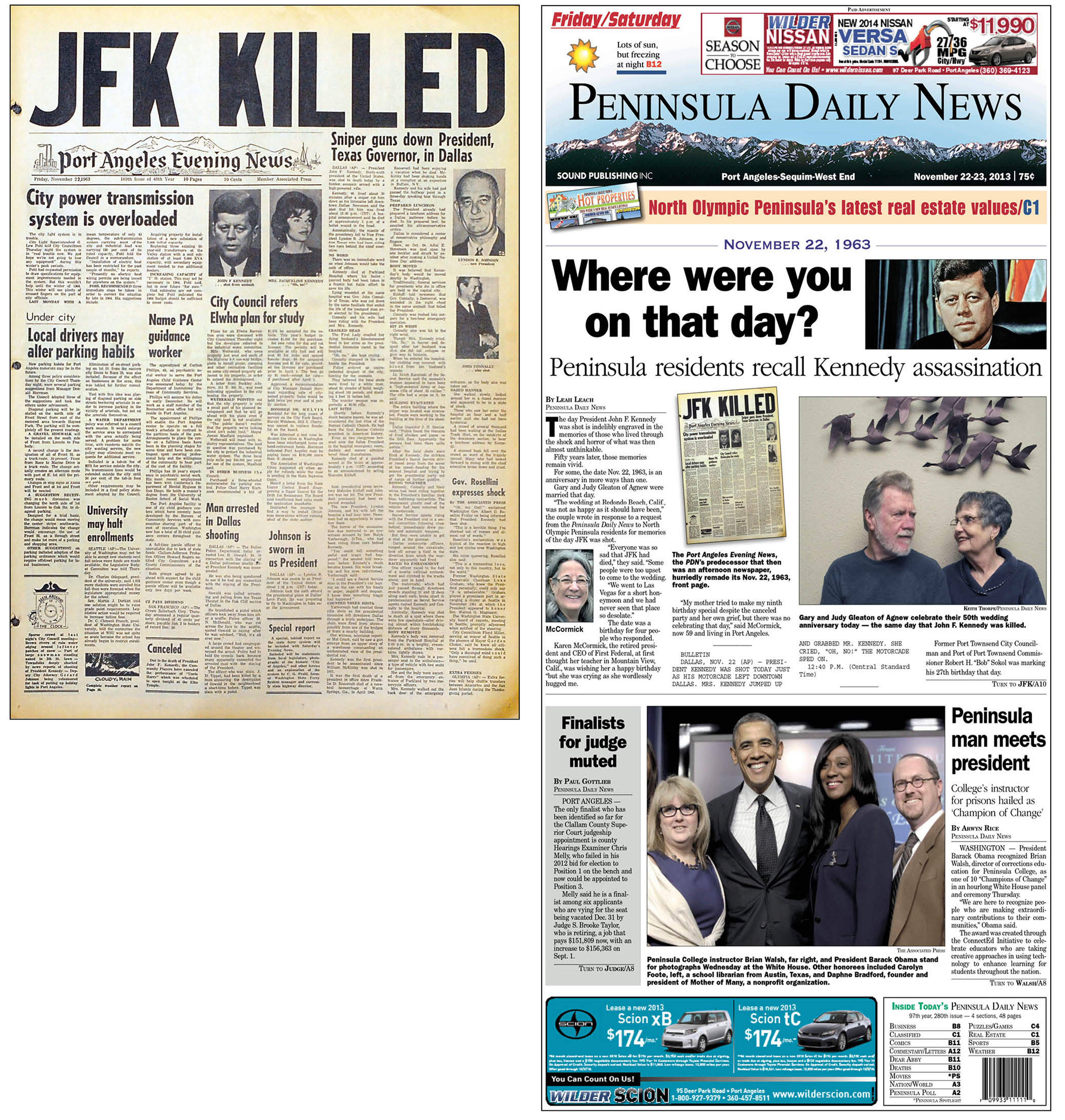 Front pages of the Port Angeles Evening News (PDN's predecessor) on Nov. 22