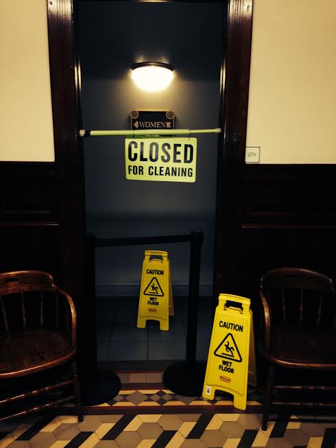 A rest room in the Jefferson County Courthouse has been closed while a white powder found inside it this morning is analyzed. Charlie Bermant/Peninsula Daily News