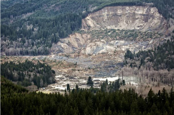 An aerial photo of Saturday's mudslide near the Snohomish County town of Oso. The Seattle Times via The Associated Press (Click on photo to enlarge)