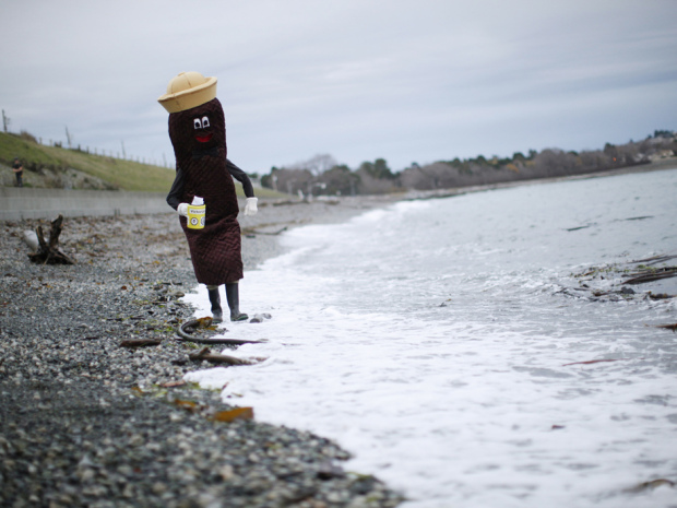 Mr. Floatie on a Victoria beach along the Strait of Juan de Fuca earlier in the decade. He returns on Canada Day today at and on Victoria's Inner Harbour. Canadian Press