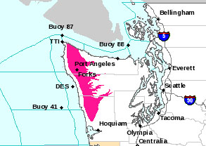 Magenta-colored area shows today's designated National Weather Service red flag area. National Weather Service