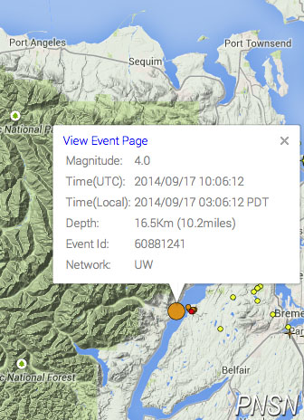 Map from the University of Washington's seismic network shows the quake epicenter with locator information