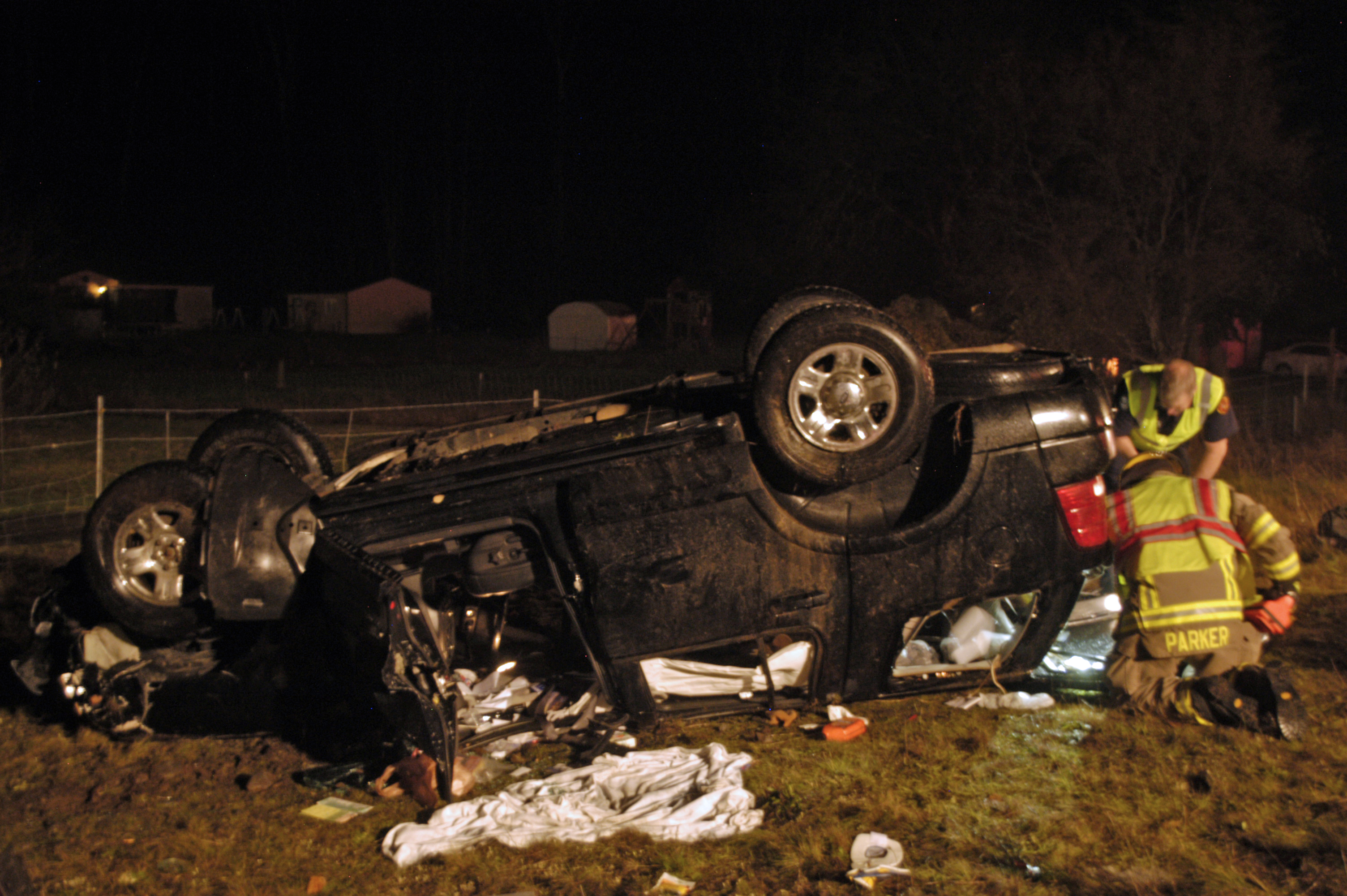 Two people were hurt in a rollover wreck near Sequim this evening. Chris McDaniel/Peninsula Daily News