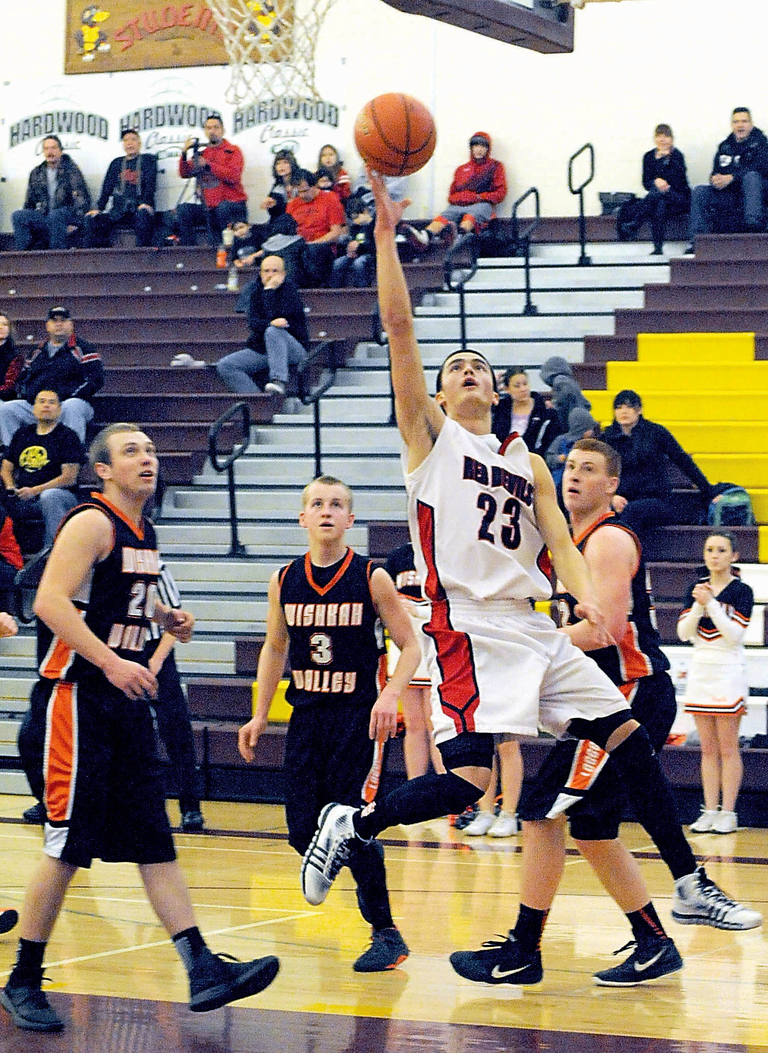 Neah Bay's Abraham Venske goes to the hoop against Wishkah Valley during the Red Devils' regionals win at Mount Tahoma High School last month. Lonnie Archibald/for Peninsula Daily News