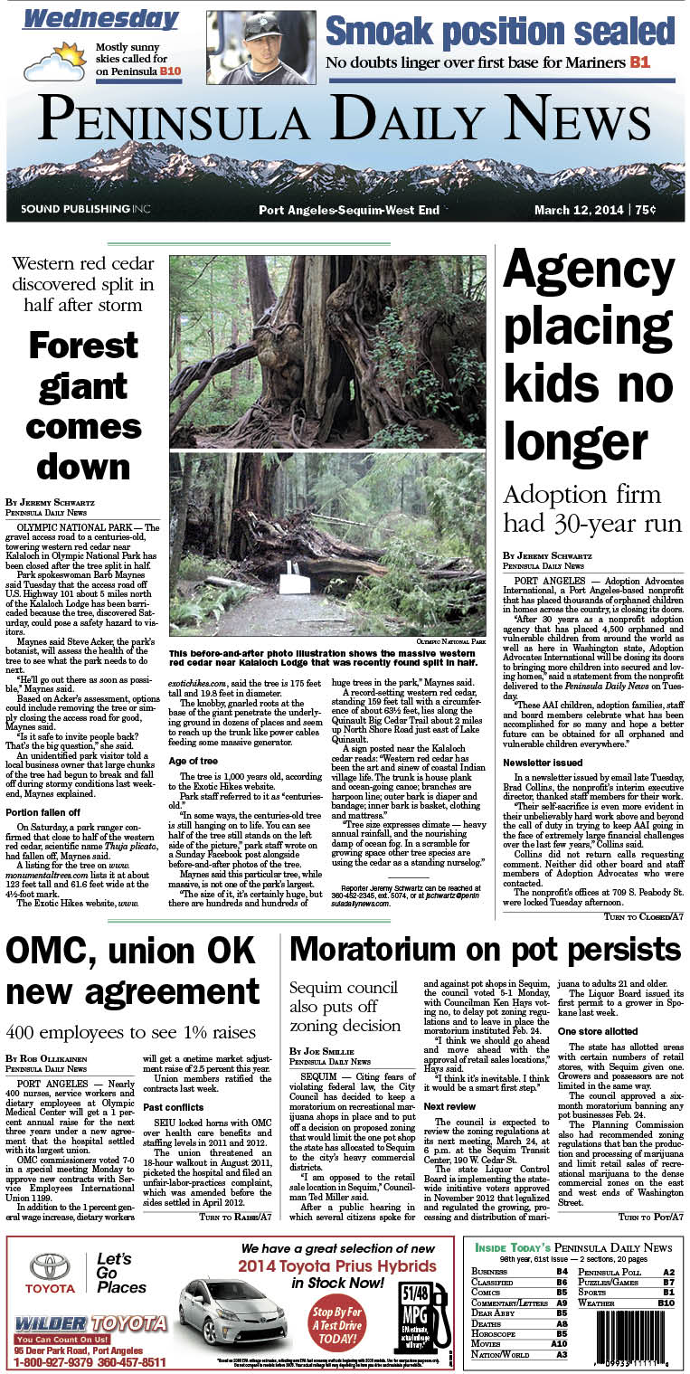 Today's front page for our Clallam County readers.