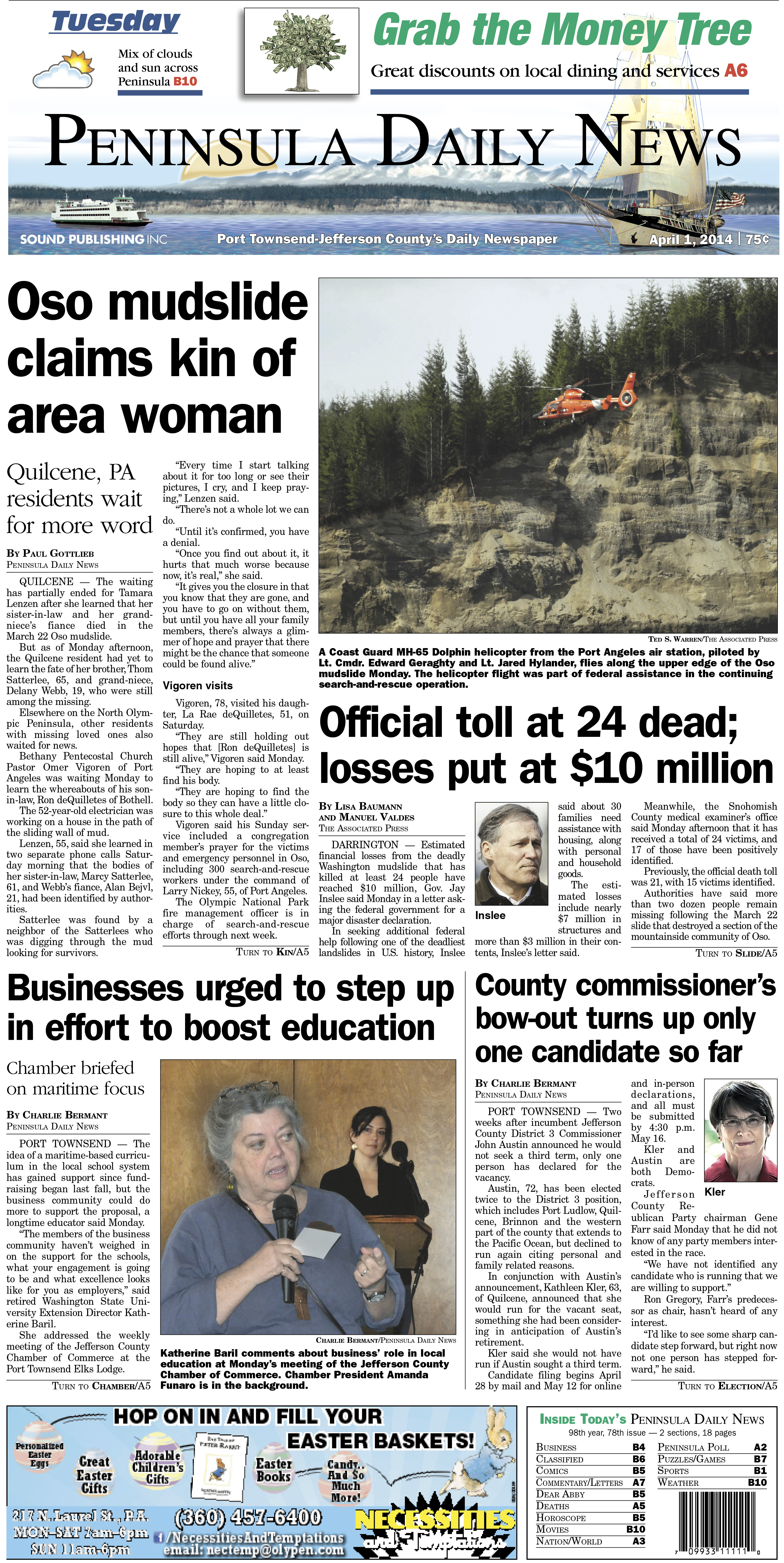 Today's PDN front page for our Port Townsend/Jefferson County readers.