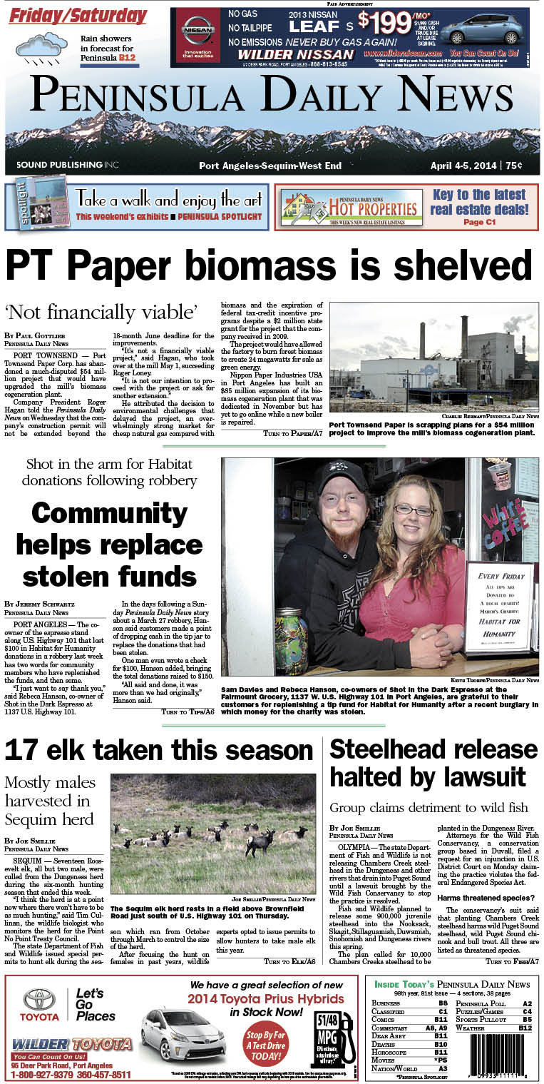 Today's PDN front page for our Port Angeles/Clallam County readers.