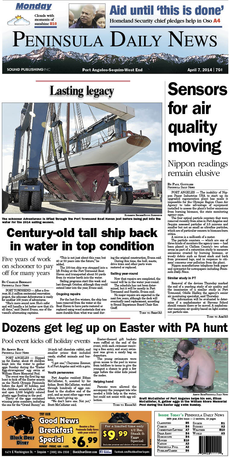 Today's PDN front page for our Port Angeles/Clallam County readers.