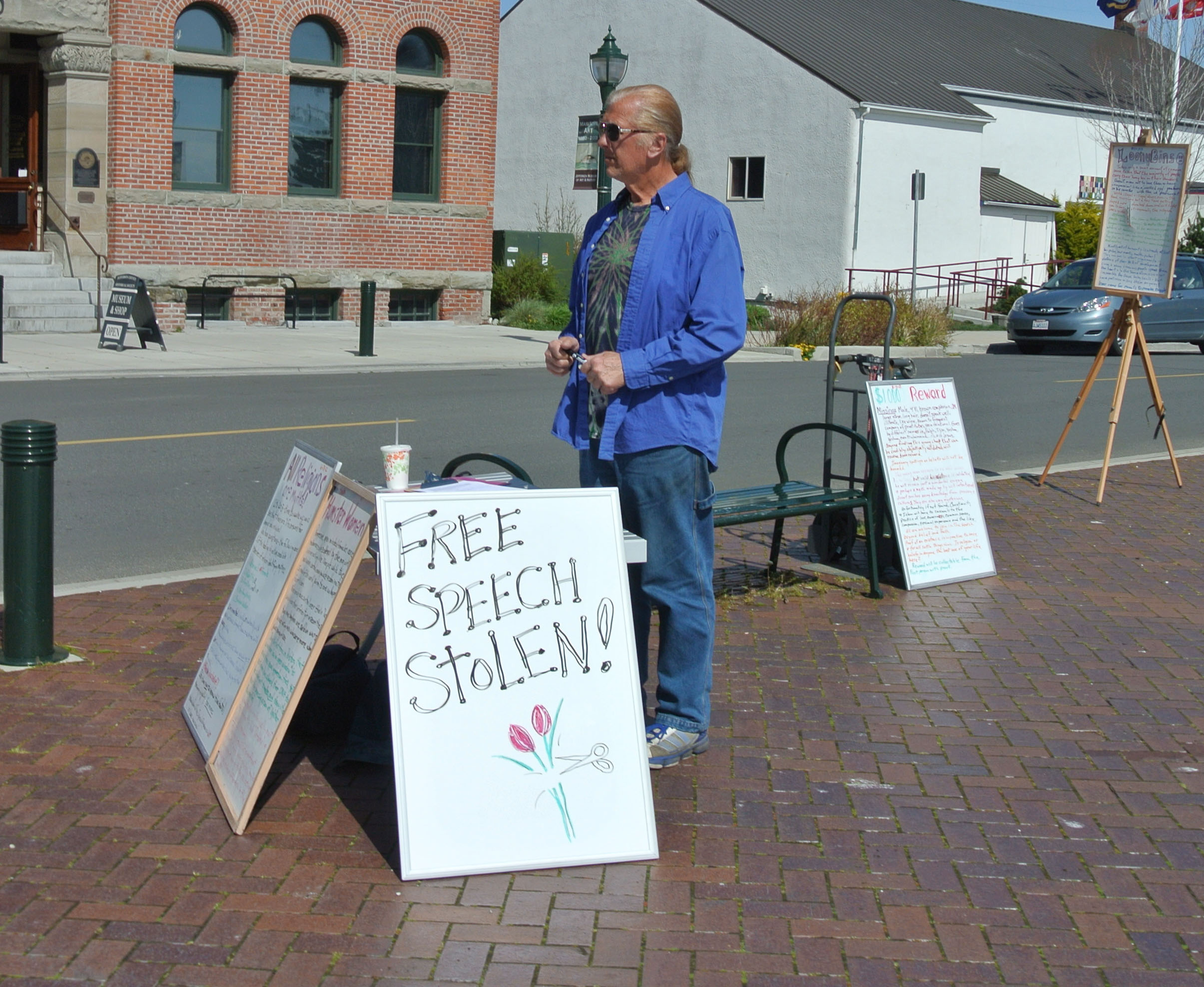 Richard Erik Olson's signs were stolen over the weekend from their storage area in Port Townsend. Charlie Bermant/Peninsula Daily News