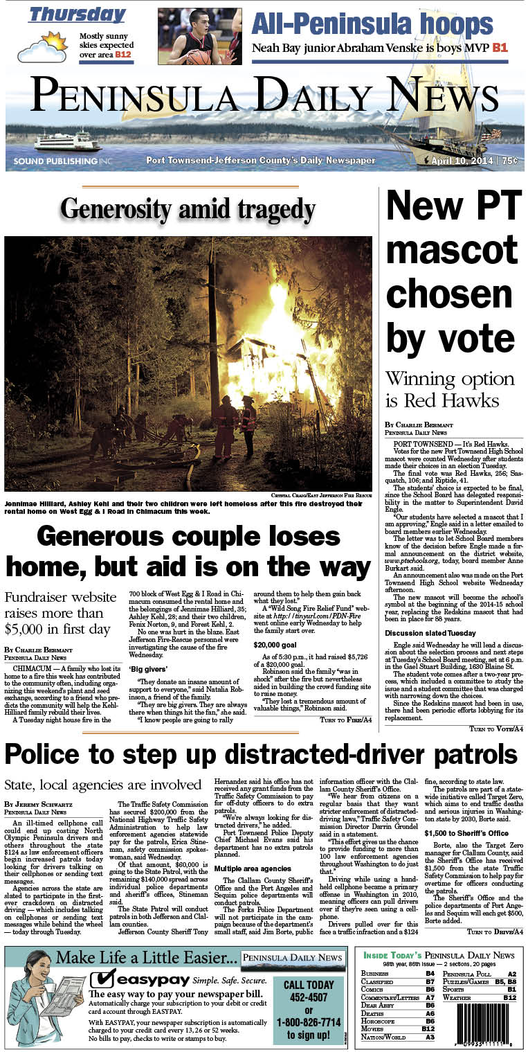 Today's PDN front page for our Port Townsend/Jefferson County readers.