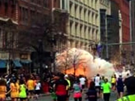 Image from video at Boston Marathon. The Associated Press