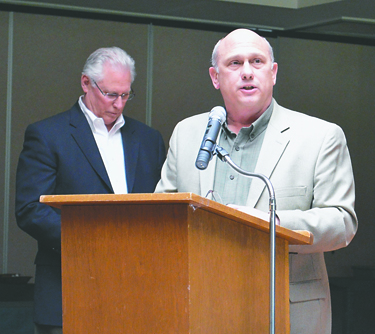 Mayor Ken Hays delivers a state-of-the-city address at the Sequim-Dungeness Valley Chamber of Commerce's regular luncheon meeting Tuesday at SunLand Golf and Country Club