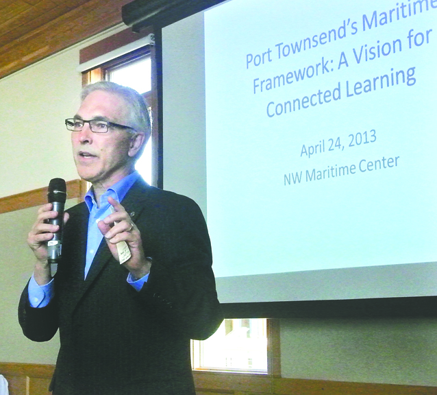 Port Townsend Schools Superintendent David Engle speaks about adding maritime elements to the public school system at a meeting Wednesday. Charlie Bermant/Peninsula Daily News