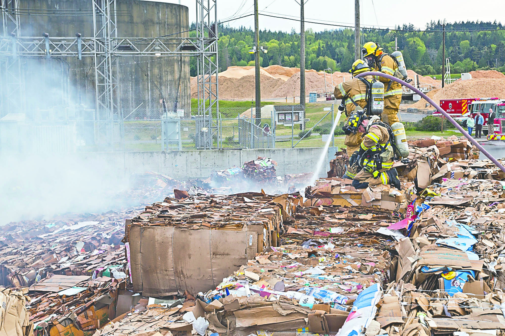 Firefighters respond to a blaze at the Port Townsend Paper Corp. mill Thursday evening. Crystal Craig/East Jefferson Fire-Rescue