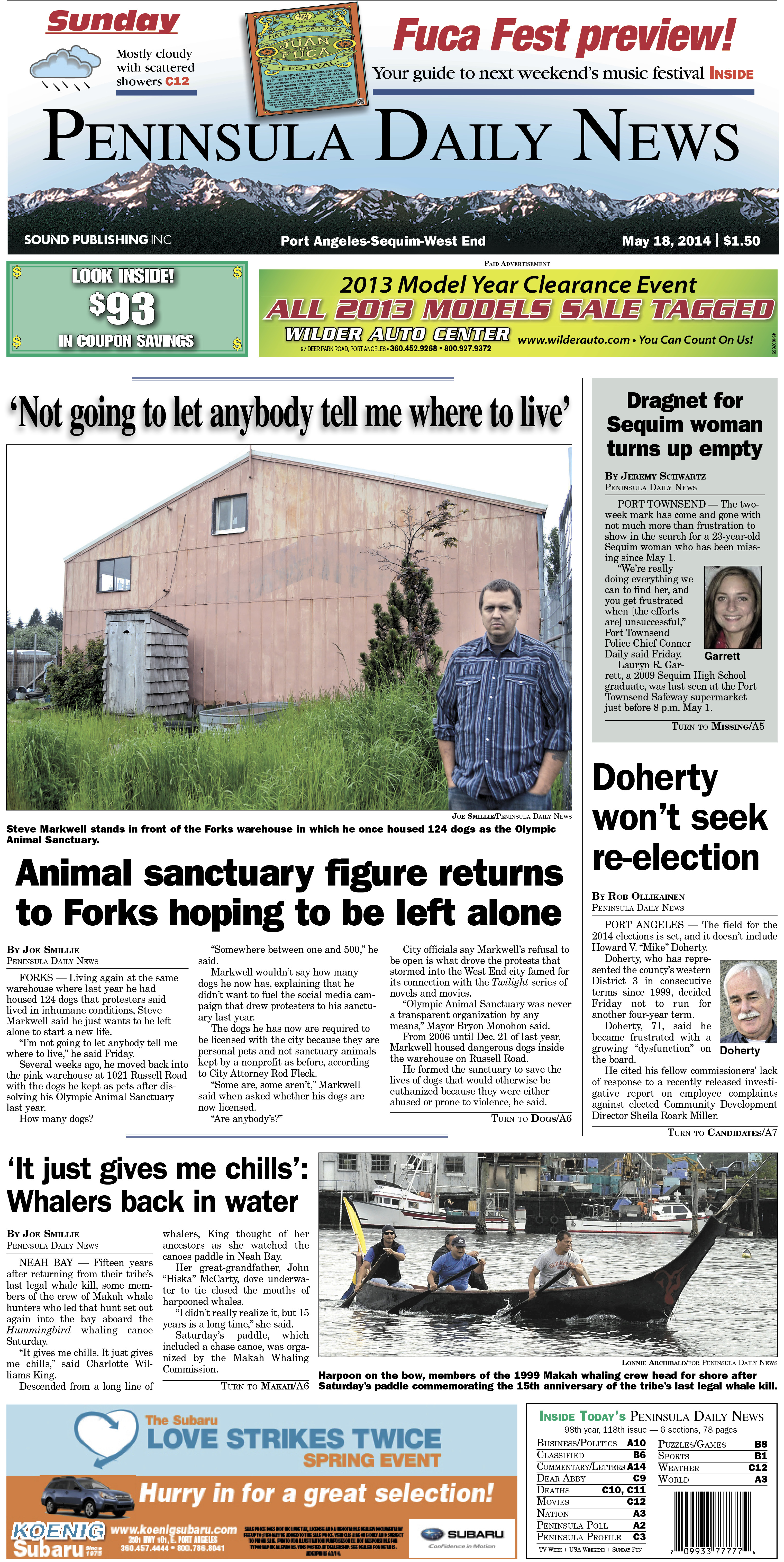 PDN's front page for today's Clallam County readers.