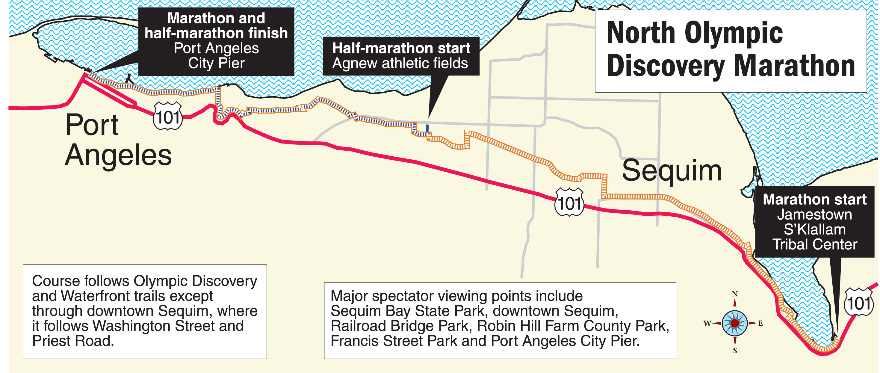 The route of the North Olympic Discovery Marathon and associated running events. Keith Thorpe/Peninsula Daily News