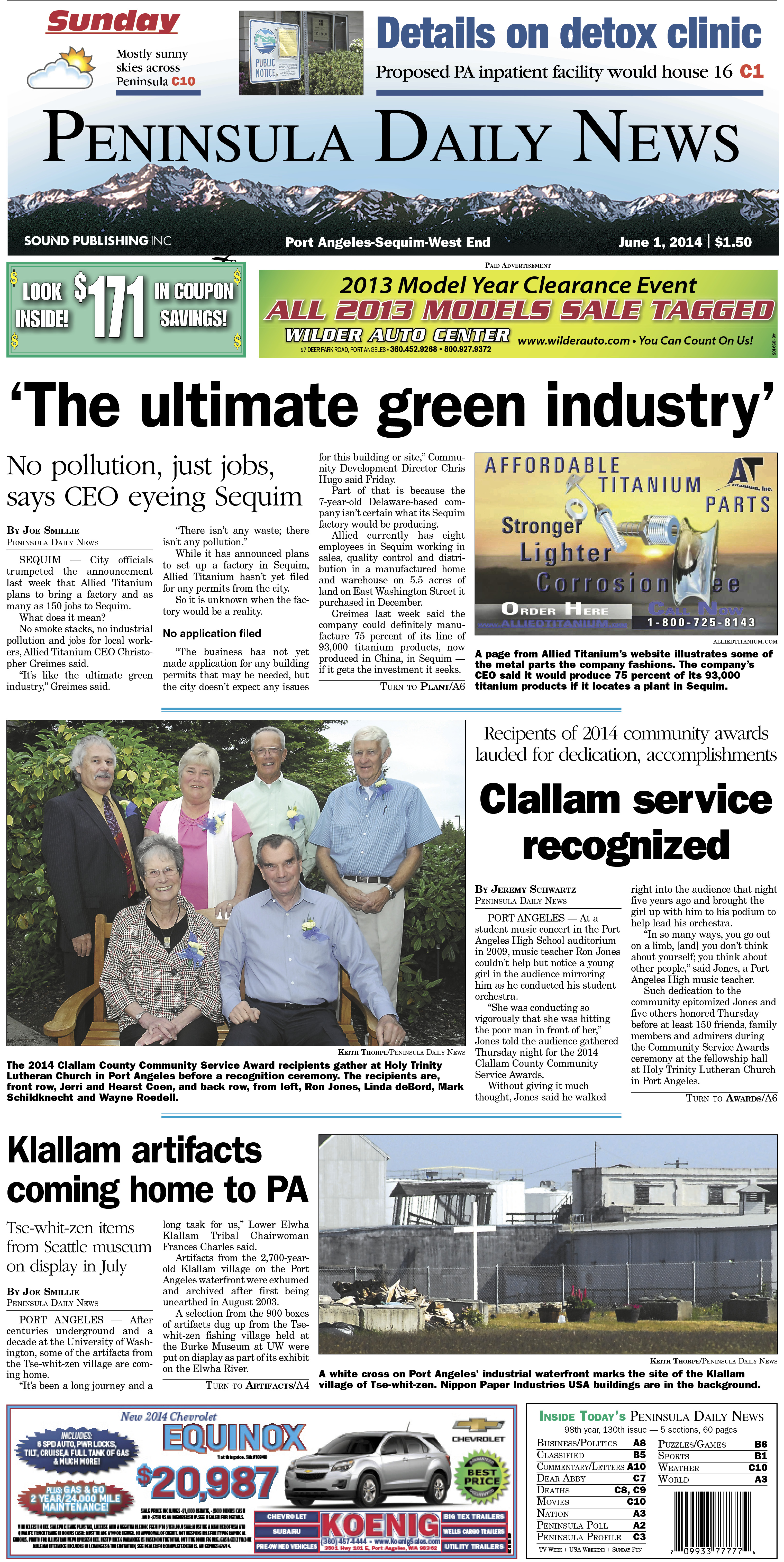 PDN's front page for today's Clallam County readers.