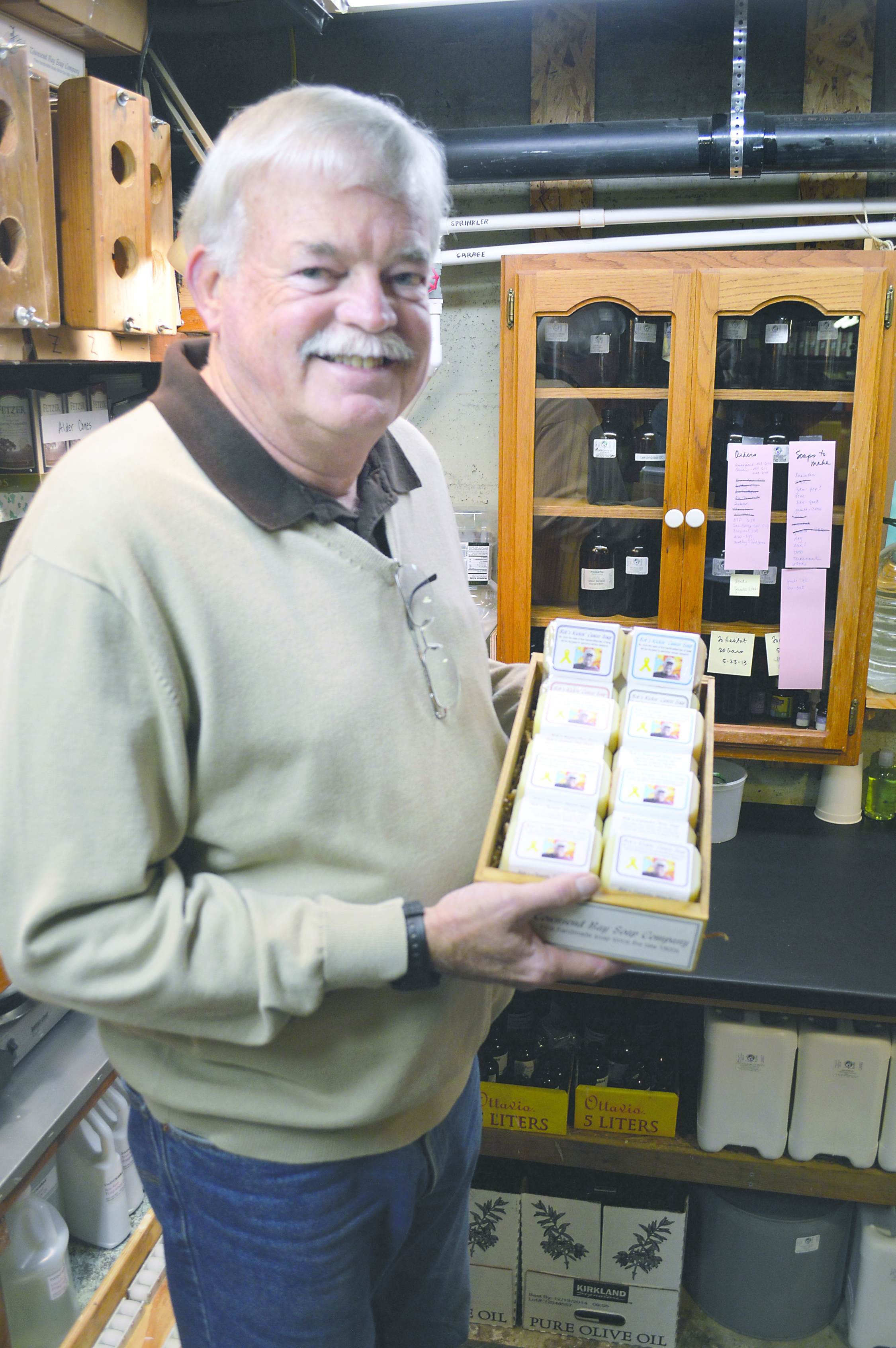 Bob Middleburg displays Bob's Kickin' Cancer Soap