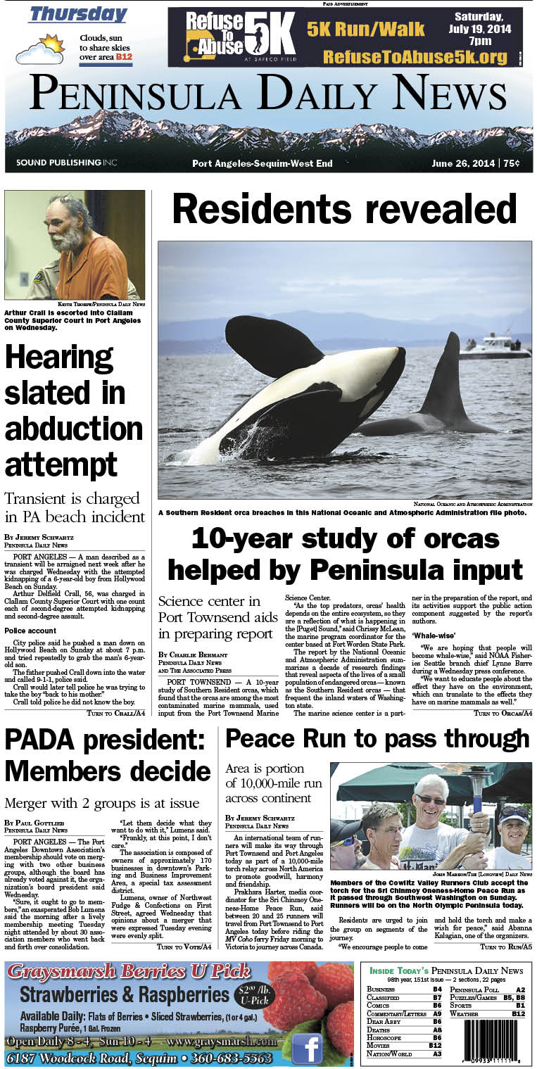 PDN's front page for today's Clallam County readers.