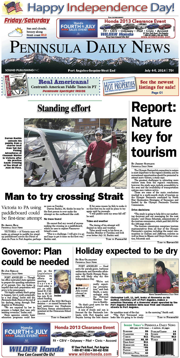 PDN's front page for today's Clallam County readers. There's more inside that isn't online!