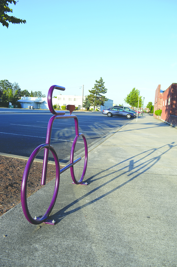 New eggplant-colored bike racks have been placed around Sequim to mark the start of a $50