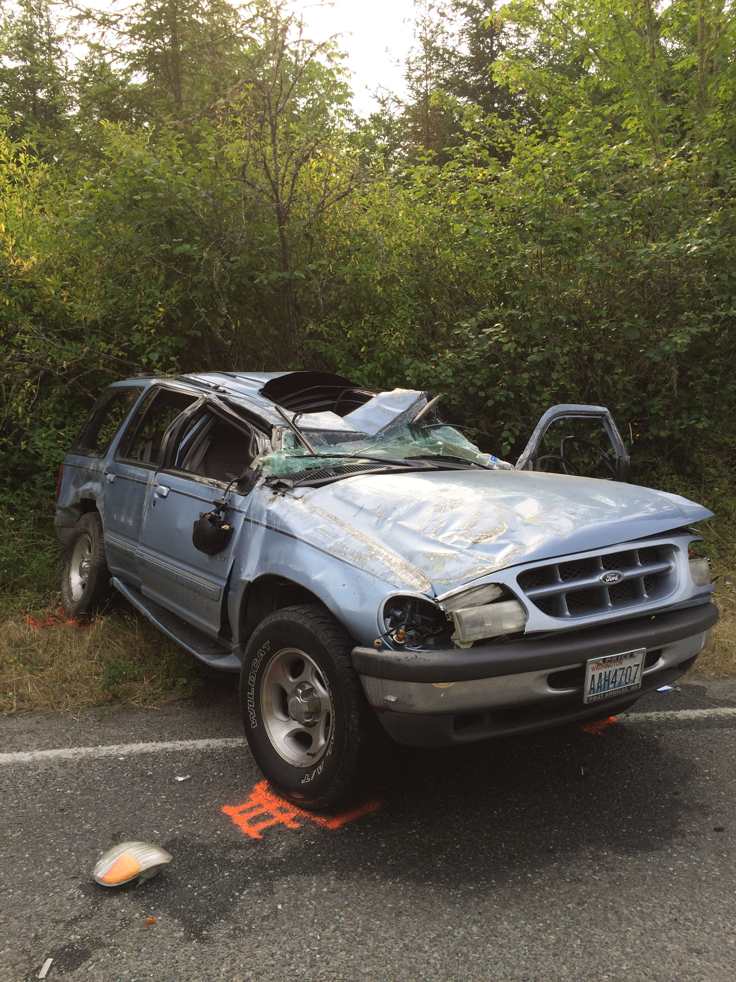 A single-vehicle rollover crash Sunday in Sequim left the driver of this 1998 Ford Explorer