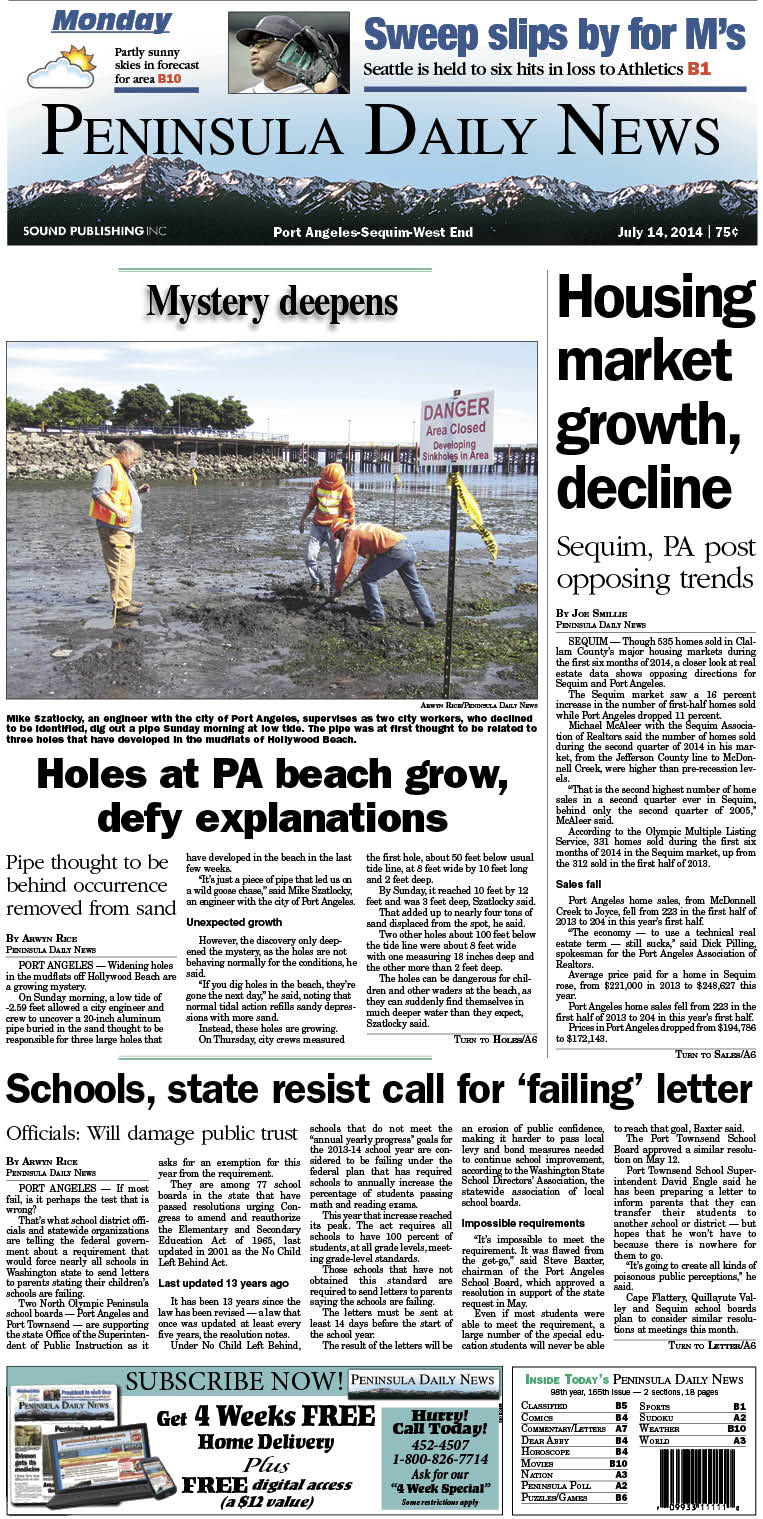 PDN's front page for today's Clallam County readers. There's more inside that isn't online!