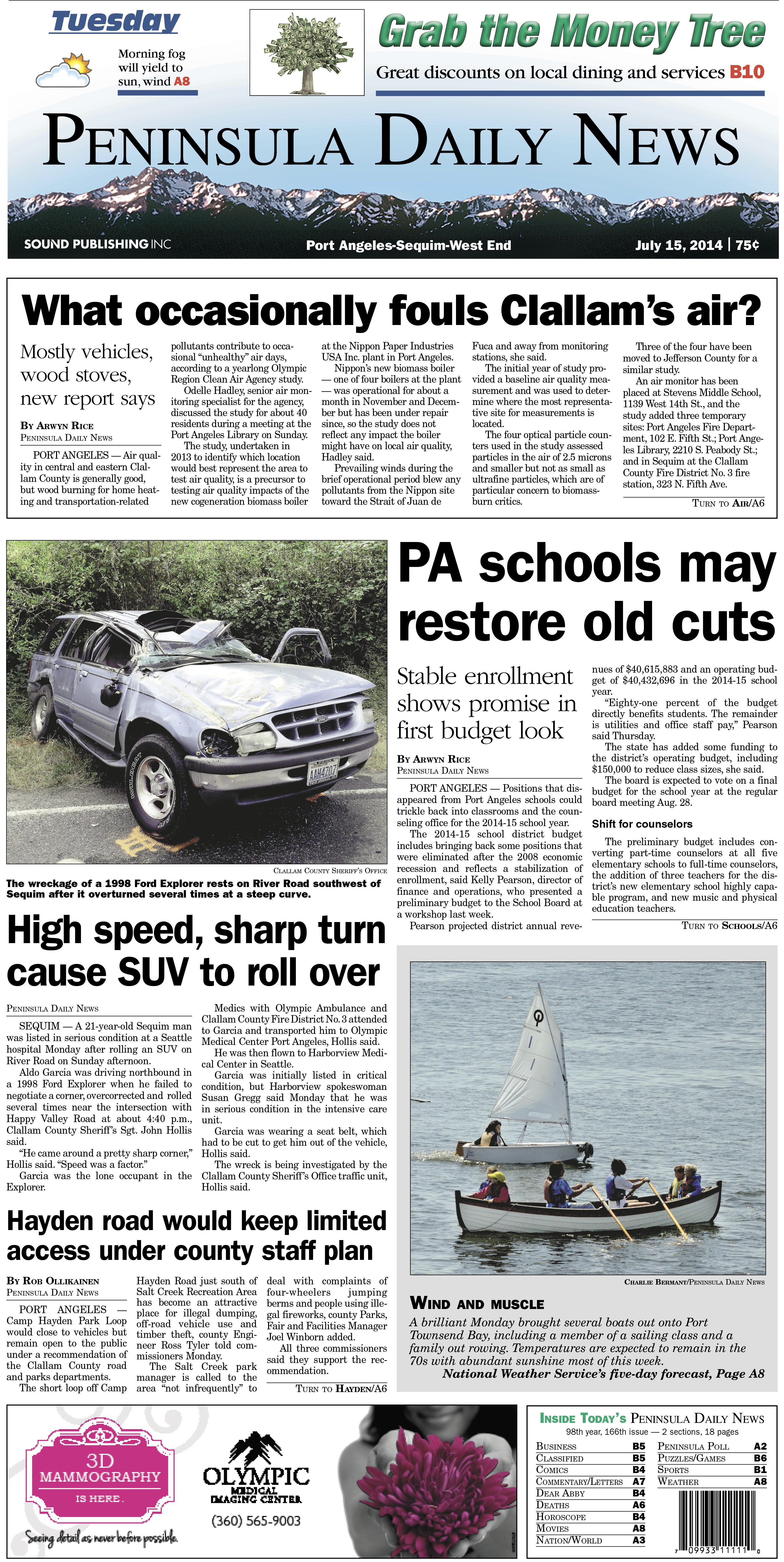 PDN's front page for today's Clallam County readers. There's more inside that isn't online!