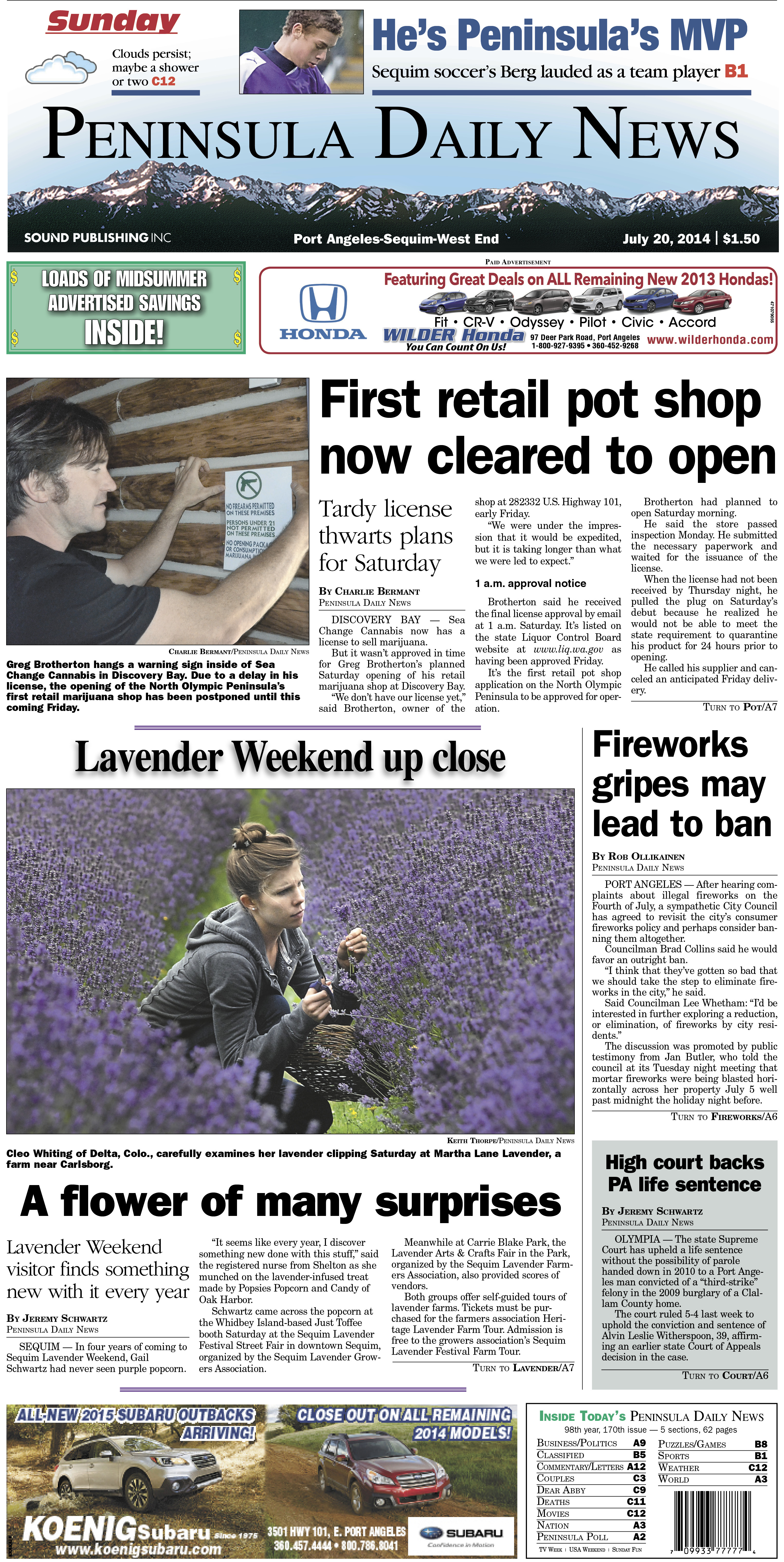 PDN's front page for today's Clallam County readers. There's more inside that isn't online!