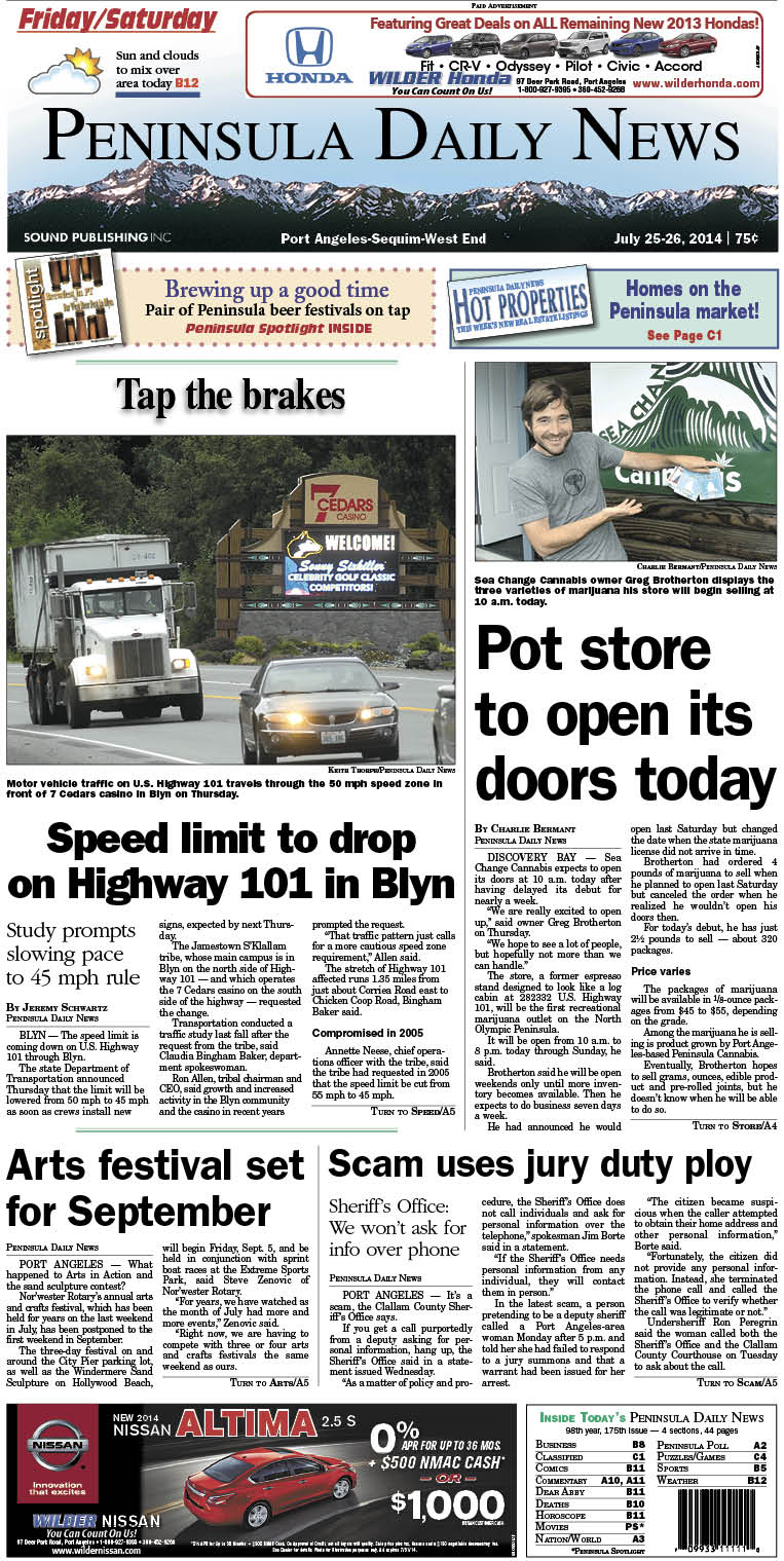 PDN's front page for today's Clallam County readers. There's more inside that isn't online!