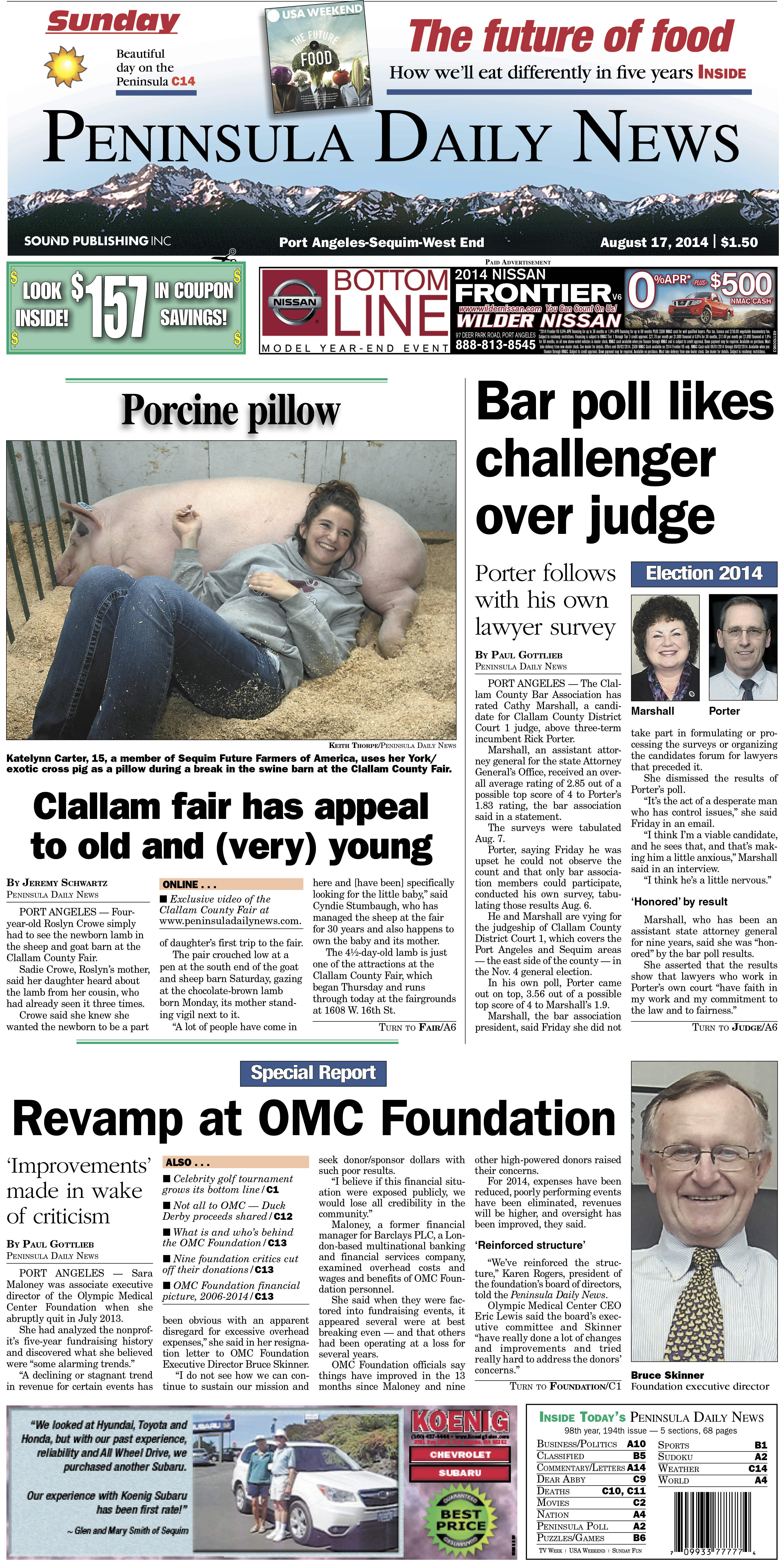 PDN's front page for today's Clallam County readers. There's more inside that isn't online!