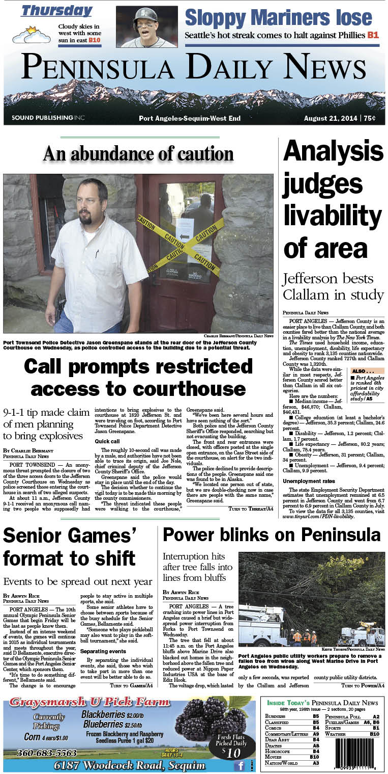 PDN's front page for today's Clallam County readers. There's more inside that isn't online!