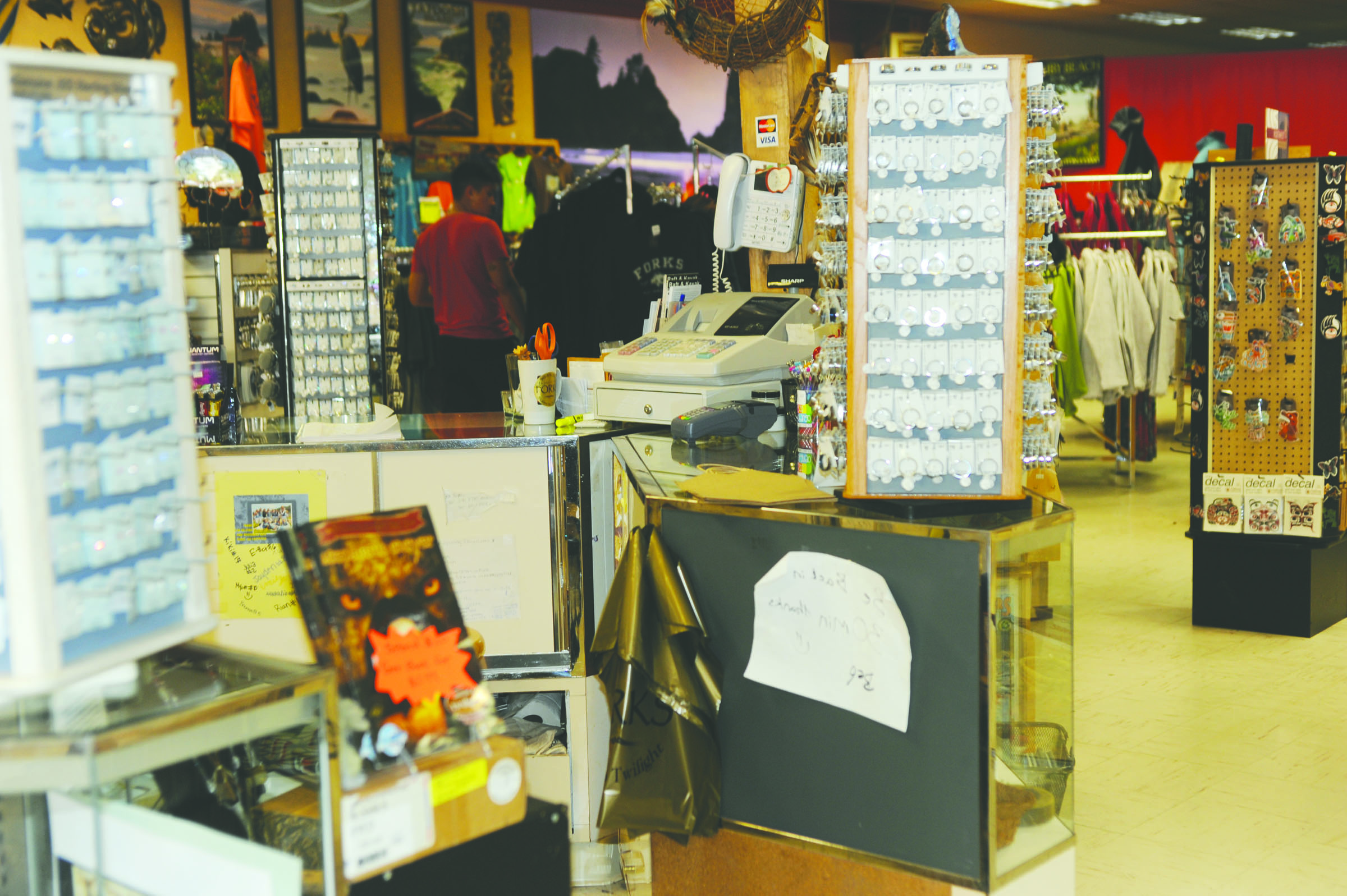 Native and Twilight memorabilia sit on the shelves of Native to Twilight in Forks. The store was the site of a robbery that led to an assault on an employee. Lonnie Archibald/for Peninsula Daily News