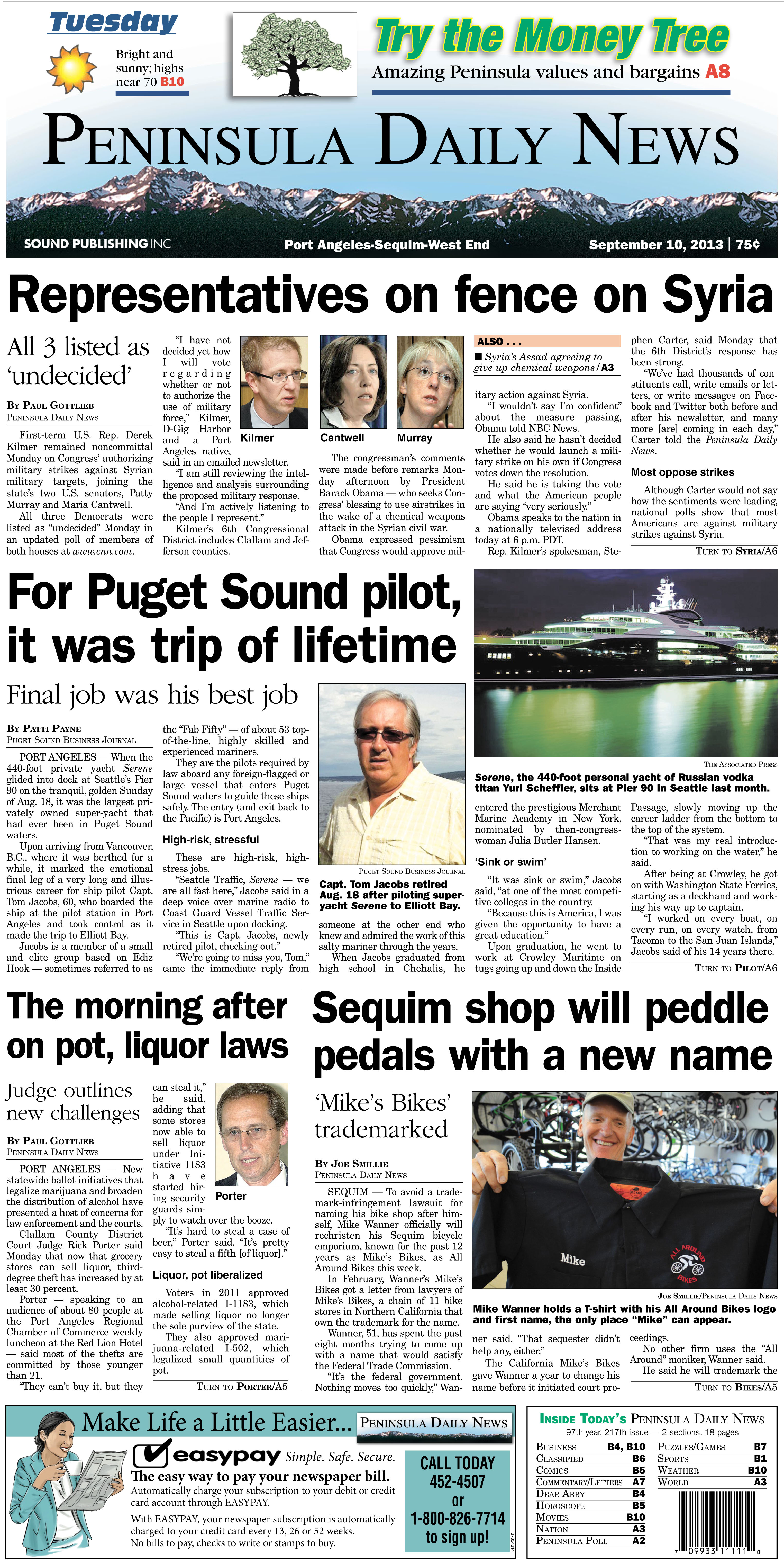 Tuesday's Page 1 from our Clallam County edition. (Click on image to enlarge)