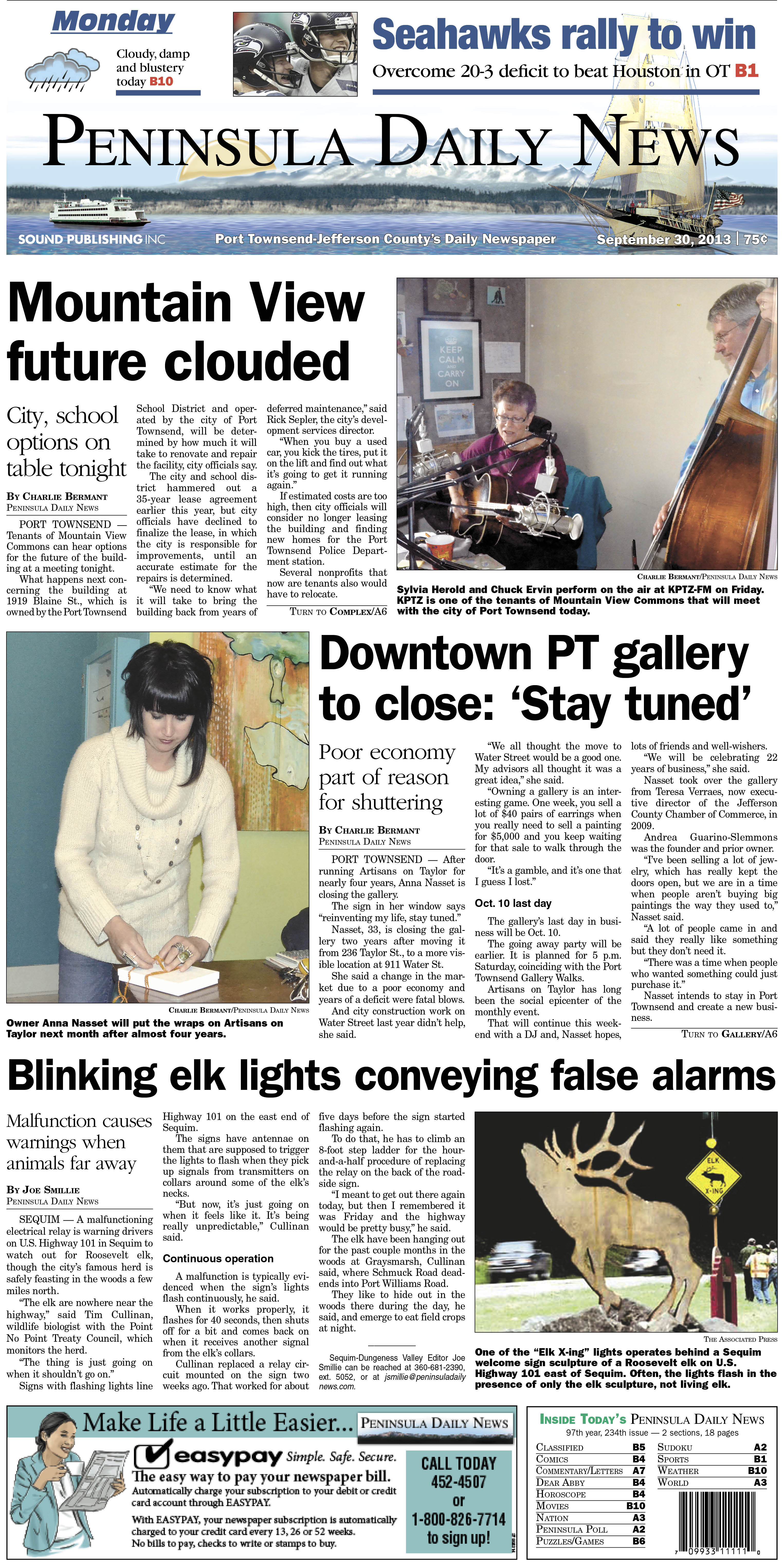 Today's PDN for our Jefferson County readers. Clallam County readers have an edition tailored just for them. Also shown: Sunday's business page